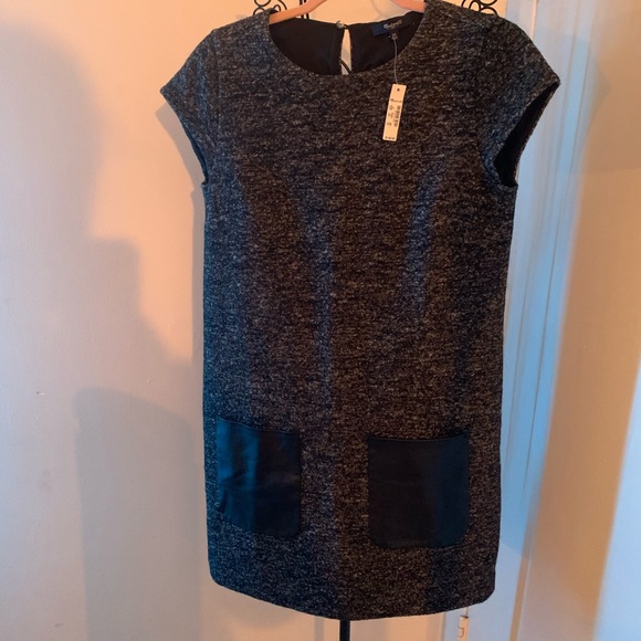Madewell Wool Shift Dress with Leather Pockets NWT - Picture 3 of 6